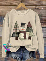 Christmas Tree Art Vintage Print Casual Sweatshirt Apricot / S