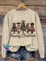 Christmas Tree Art Vintage Print Casual Sweatshirt Apricot / S