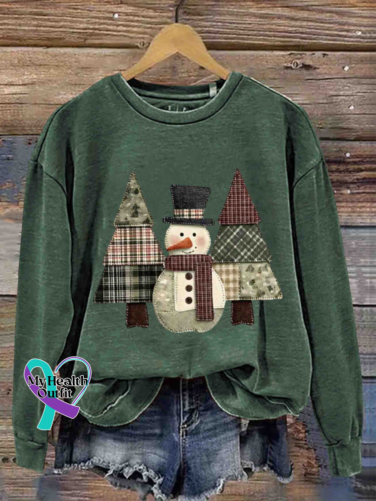 Christmas Tree Art Vintage Print Casual Sweatshirt Green / S