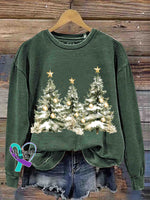 Christmas Tree Art Vintage Print Casual Sweatshirt Green / S