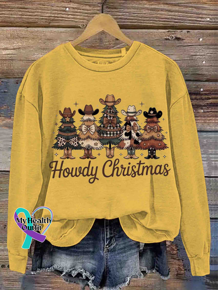 Christmas Tree Art Vintage Print Casual Sweatshirt Yellow / S