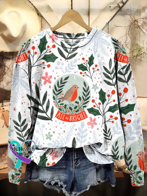 Christmas Tree Birds Casual Sweatshirt Multicolor / S