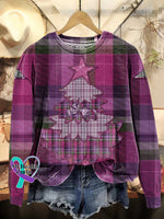 Christmas Tree Bow Plaid Pattern Casual Sweatshirt Multicolor / S