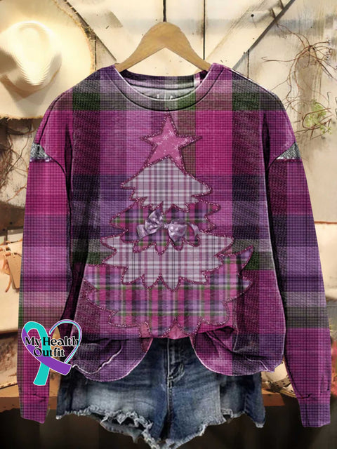 Christmas Tree Bow Plaid Pattern Casual Sweatshirt Multicolor / S