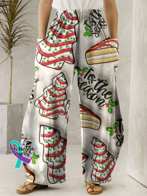 Christmas Tree Cakes Print Wide Leg Pants Multicolor / S