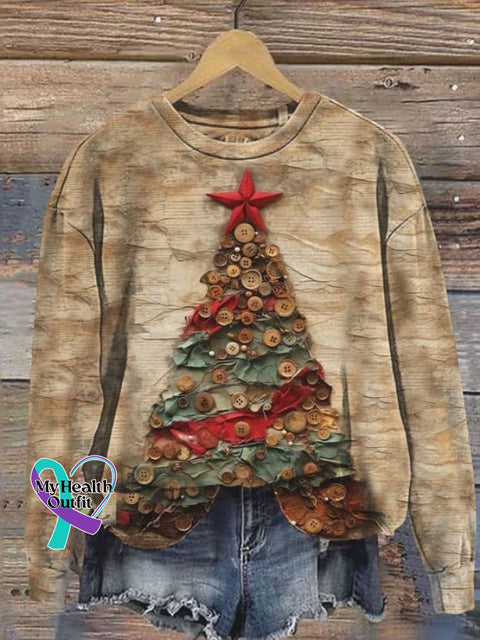 Christmas Tree Casual Cotton Sweatshirt Multicolor / S