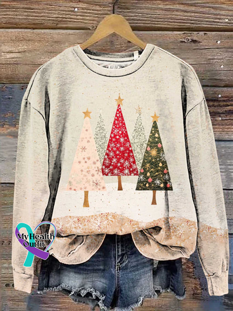 Christmas Tree Casual Cotton Sweatshirt Multicolor / S