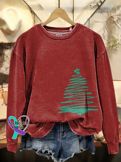 Christmas Tree Casual Cotton Sweatshirt Multicolor / S