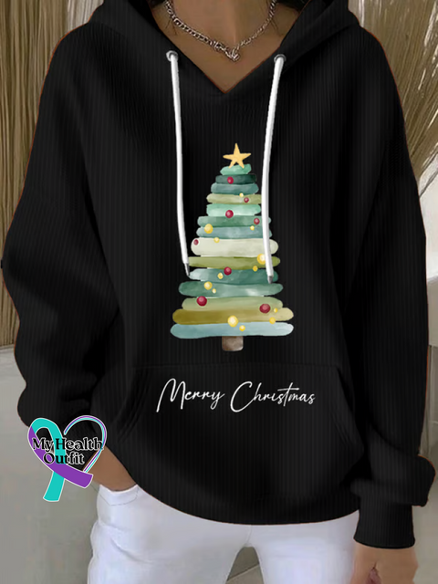 Christmas Tree Casual Hoodie Sweatshirt Black / S