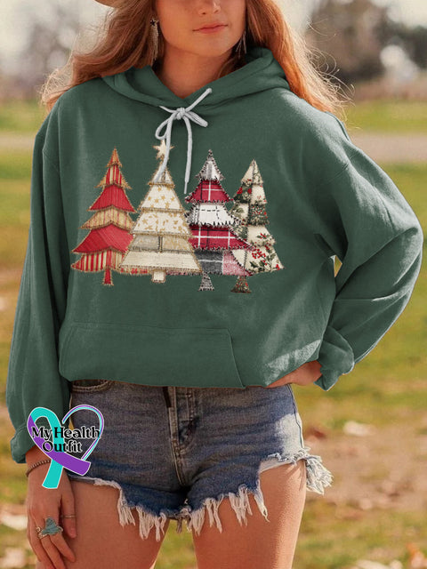 Christmas Tree Casual Hoodie Sweatshirt Green / S