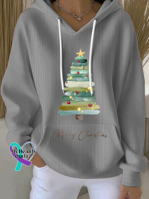 Christmas Tree Casual Hoodie Sweatshirt Grey / S