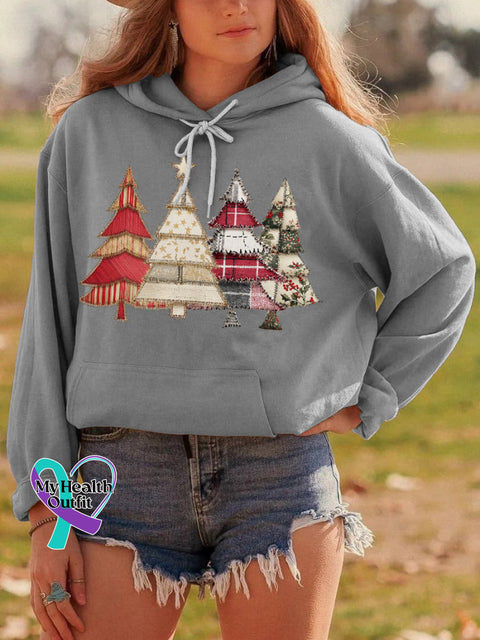 Christmas Tree Casual Hoodie Sweatshirt Grey / S
