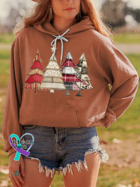 Christmas Tree Casual Hoodie Sweatshirt Orange / S