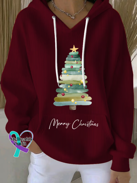 Christmas Tree Casual Hoodie Sweatshirt Red / S