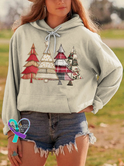 Christmas Tree Casual Hoodie Sweatshirt Sand / S