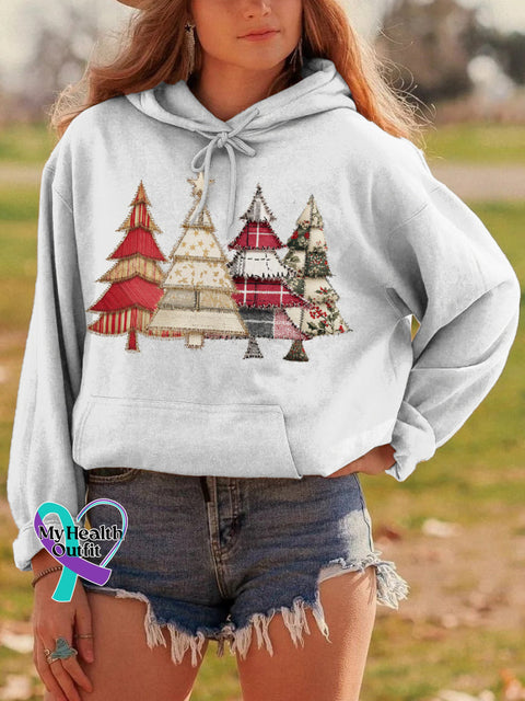 Christmas Tree Casual Hoodie Sweatshirt White / S