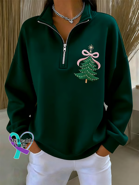 Christmas Tree Casual Long Sleeve Zip Sweatshirt Multicolor / S