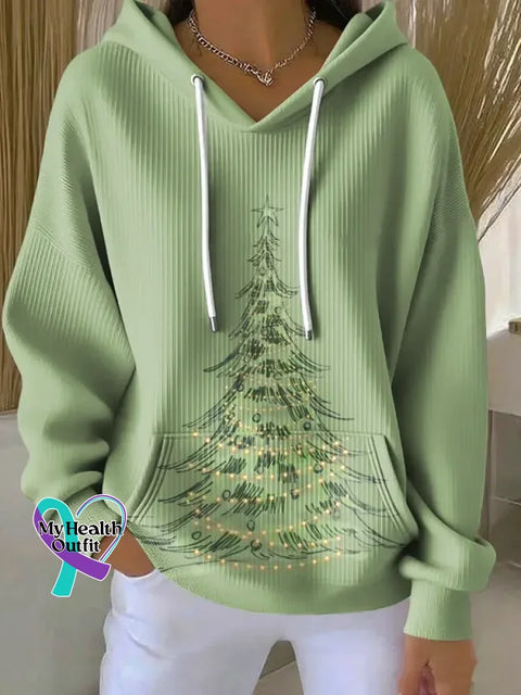 Christmas Tree Print Casual Hoodie Sweatshirt Multicolor / S