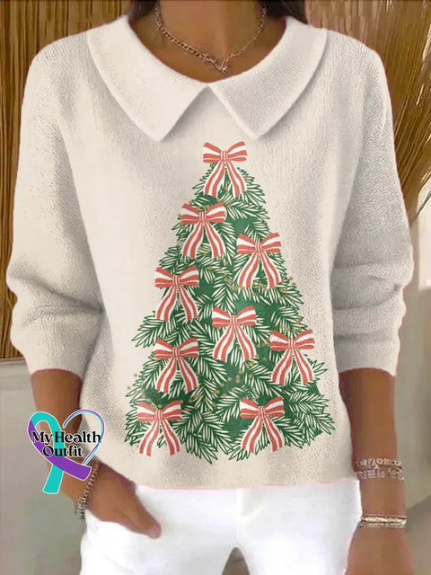 Christmas Tree Casual Peter Pan Collar 3/4 Sleeve Sweater Multicolor / S