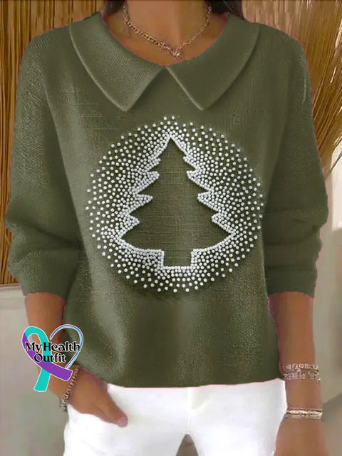 Christmas Tree Casual Peter Pan Collar 3/4 Sleeve Sweater Multicolor / S