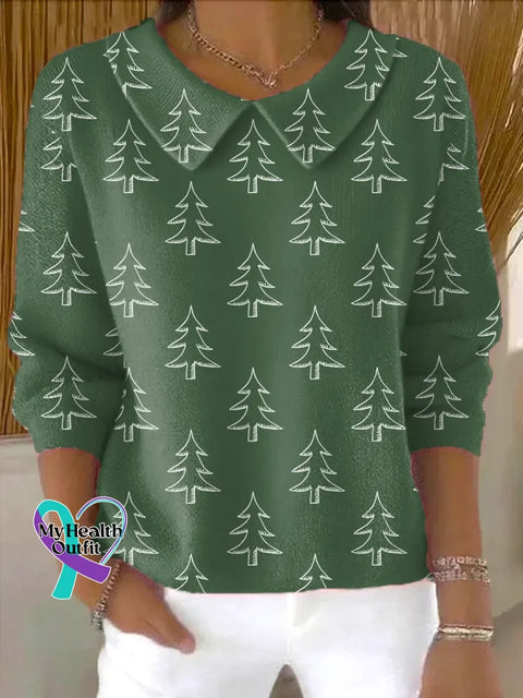 Christmas Tree Casual Peter Pan Collar 3/4 Sleeve Sweater Multicolor / S