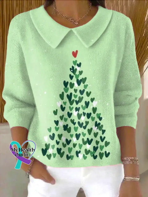 Christmas Tree Casual Peter Pan Collar 3/4 Sleeve Sweater Multicolor / S