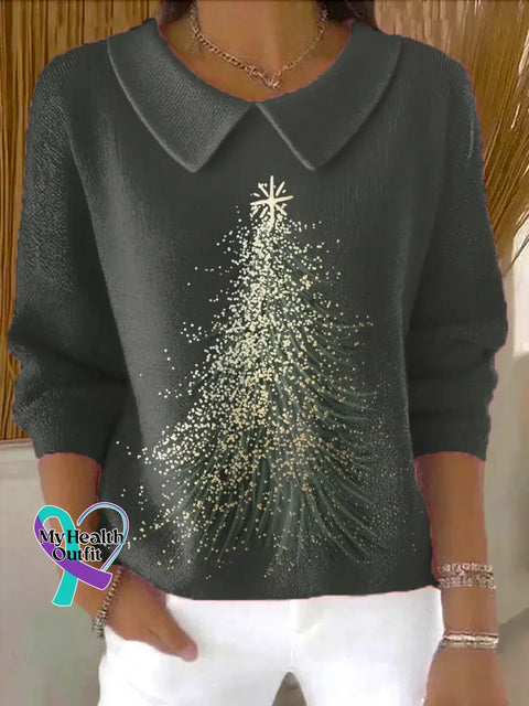 Christmas Tree Casual Peter Pan Collar 3/4 Sleeve Sweater Multicolor / S