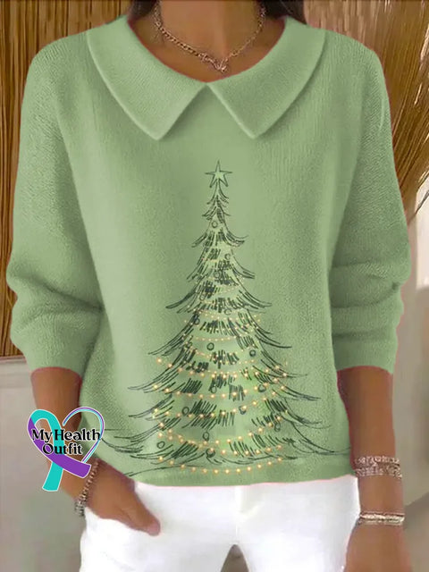 Christmas Tree Casual Peter Pan Collar 3/4 Sleeve Sweater Multicolor / S
