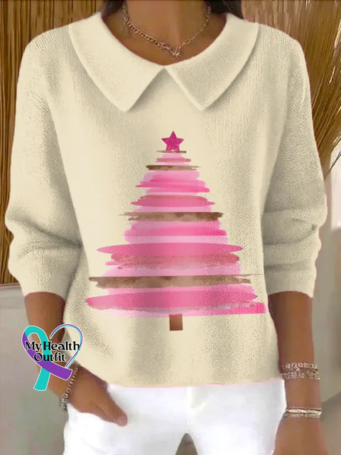 Christmas Tree Casual Peter Pan Collar 3/4 Sleeve Sweater Sand / S