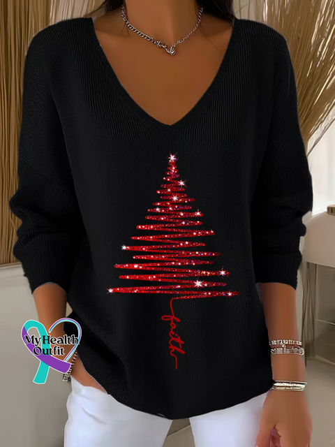 Christmas Tree Casual Pullover Sweater Black / S
