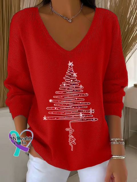 Christmas Tree Casual Pullover Sweater Red / S