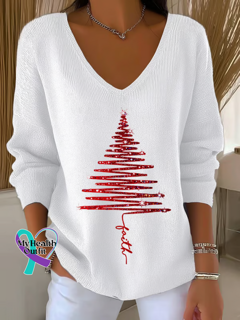 Christmas Tree Casual Pullover Sweater White / S