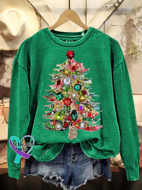 Christmas Tree Casual Sweatshirt Green / S