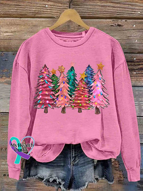 Christmas Tree Casual Sweatshirt Pink / S