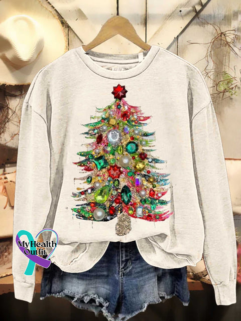 Christmas Tree Casual Sweatshirt White / S