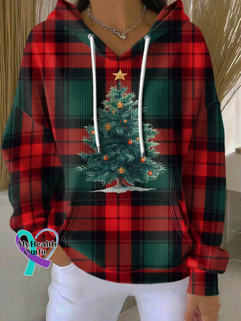 Christmas Tree Cotton Casual Hoodie Sweatshirt Multicolor / S