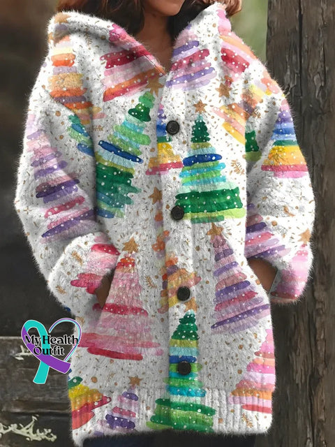 Christmas Tree Cozy Knit Hooded Cardigan Multicolor / S