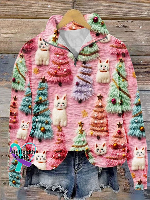 Christmas Tree Cute Cat 3D Print Casual Hoodie Sweatshirt Multicolor / S