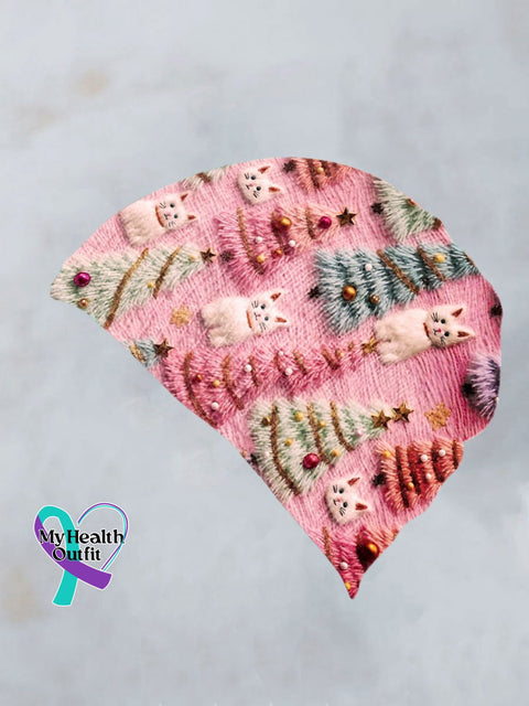 Christmas Tree Cute Cat 3D Print Casual Knit Gloves Leg Sets Hat Multicolor /