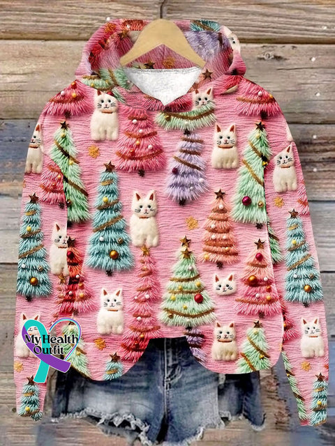 Christmas Tree Cute Cat 3D Print Casual Sweatshirt Multicolor / S