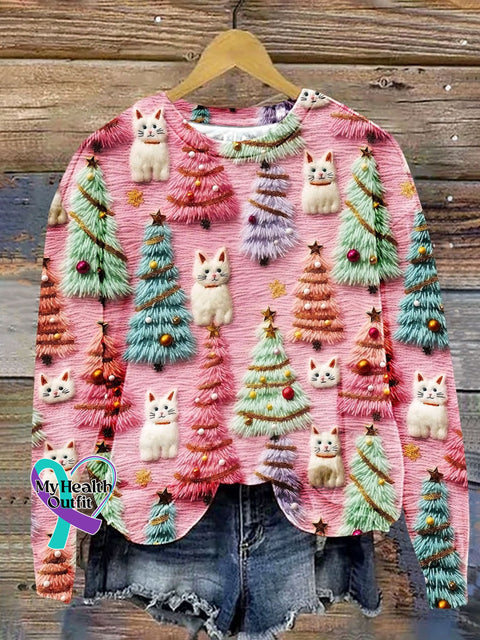Christmas Tree Cute Cat 3D Print Casual Sweatshirt Multicolor / S