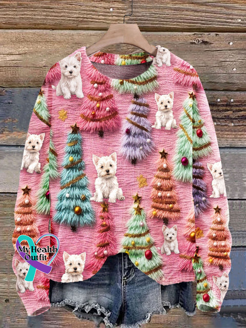 Christmas Tree Cute Dog 3D Print Knit Pullover Sweater Multicolor / S