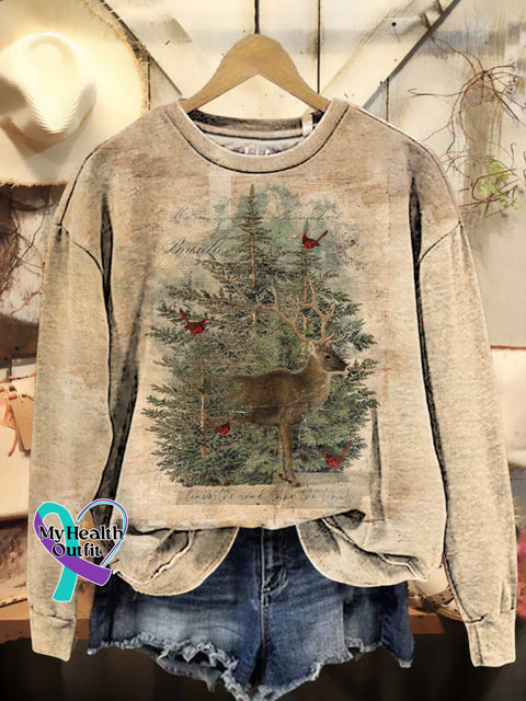 Christmas Tree Deer Casual Sweatshirt Multicolor / S