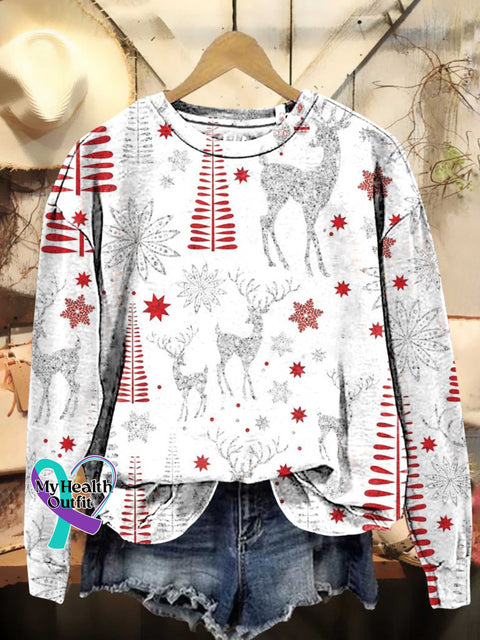 Christmas Tree Deer Casual Sweatshirt Multicolor / S
