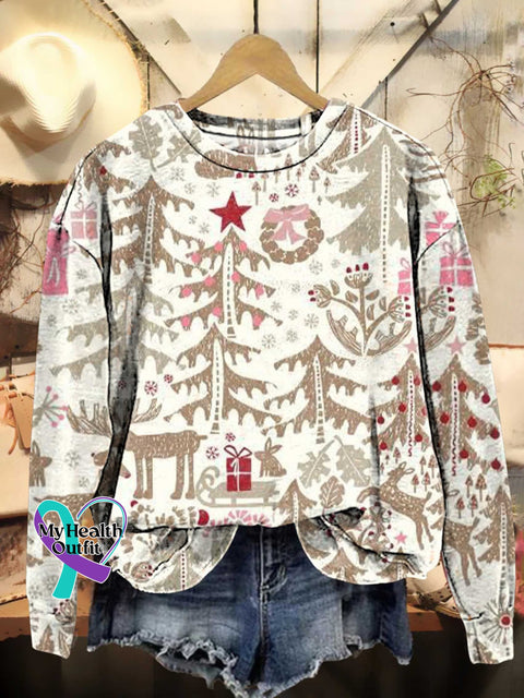 Christmas Tree Elk Gift Casual Sweatshirt Multicolor / S