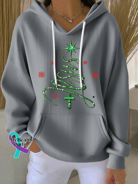 Christmas Tree Faith Casual Hoodie Sweatshirt Grey / S