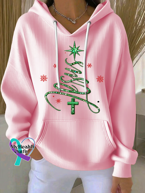 Christmas Tree Faith Casual Hoodie Sweatshirt Pink / S