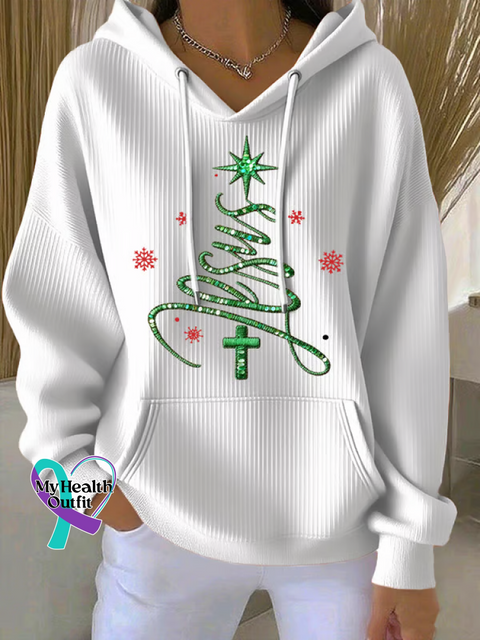 Christmas Tree Faith Casual Hoodie Sweatshirt White / S