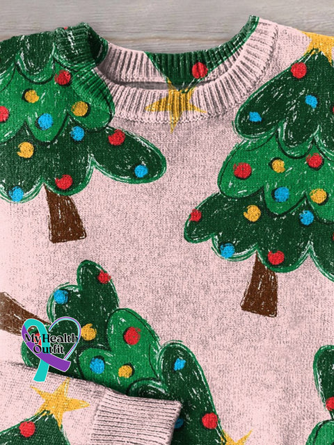 Christmas Tree Festive Print Knit Pullover Sweater