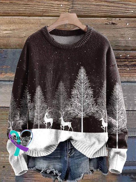 Christmas Tree Forest Art Print Knit Pullover Sweater Multicolor / S